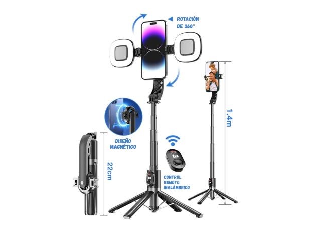 &uu TRIPODE  CELULAR Y GOPRO + BT 1,8MTS MEGNETICO WEP-P07MAX